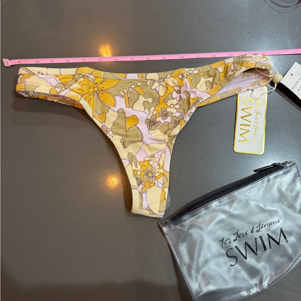 For Love And Lemons Floral Bikini Bottom in Yellow and Cream